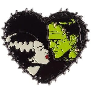 We Belong Dead Frankenstein Bride Heart Glow in the Dark Enamel Horror Film Pin